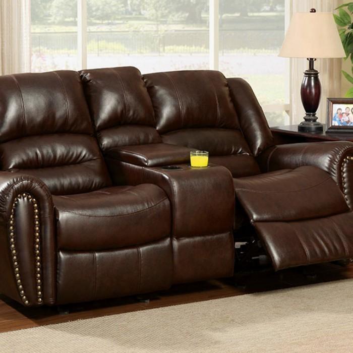 Furniture of America Dundee Reclining Bonded Leather Match Loveseat CM6960L-CT IMAGE 1