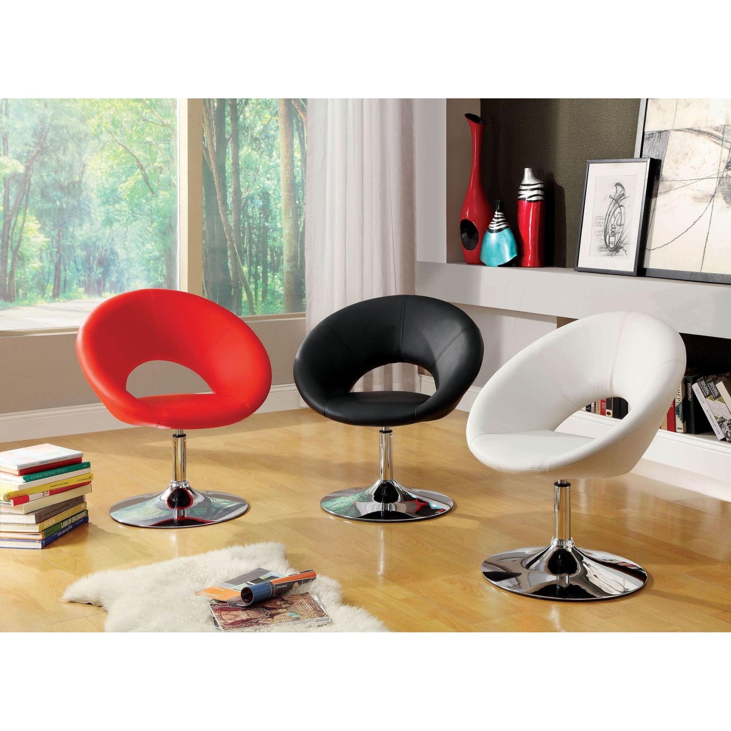 Furniture of America Faliro Swivel Leather Look Accent Chair CM-AC6915-WH IMAGE 3