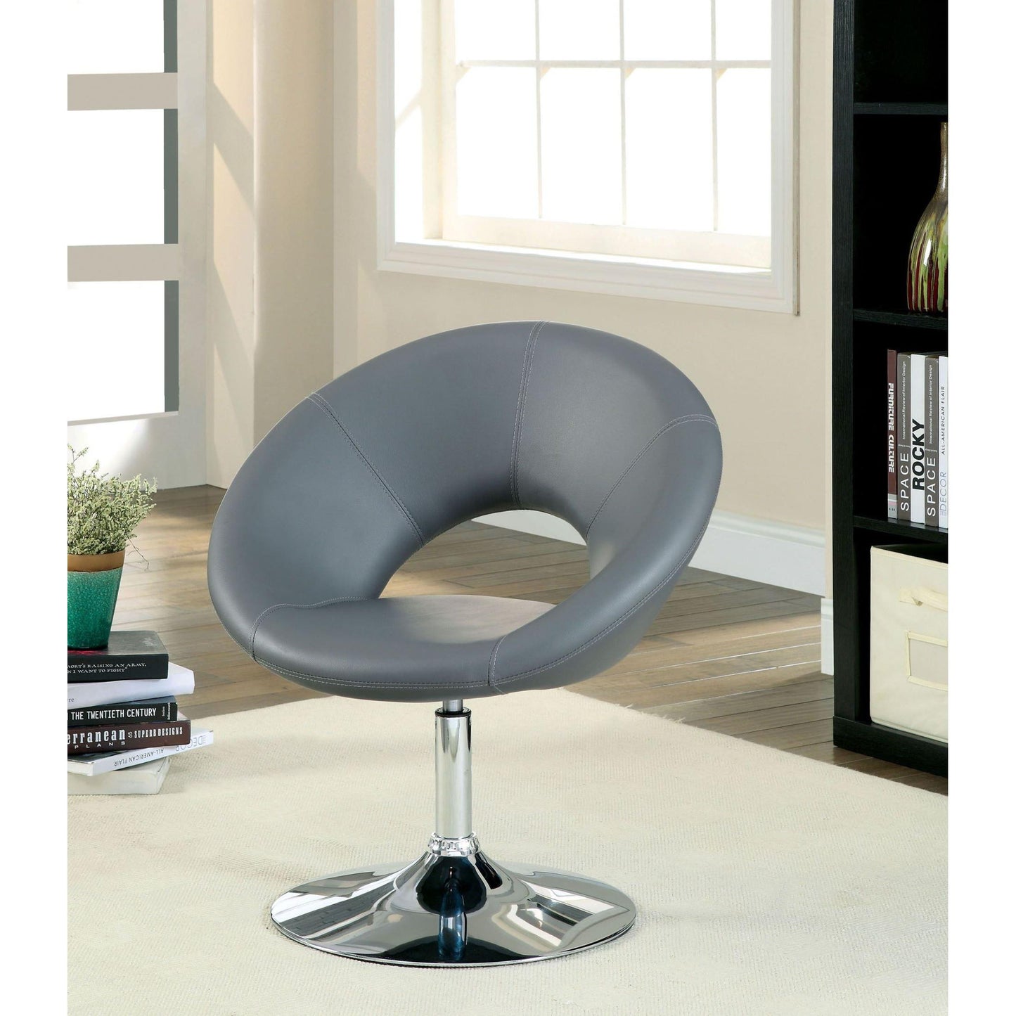 Furniture of America Faliro Swivel Leather Look Accent Chair CM-AC6915GY IMAGE 3