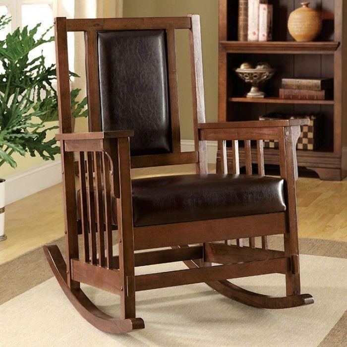 Furniture of America Apple Valley Rocking Leather Look Accent Chair CM-AC6580-PU IMAGE 1