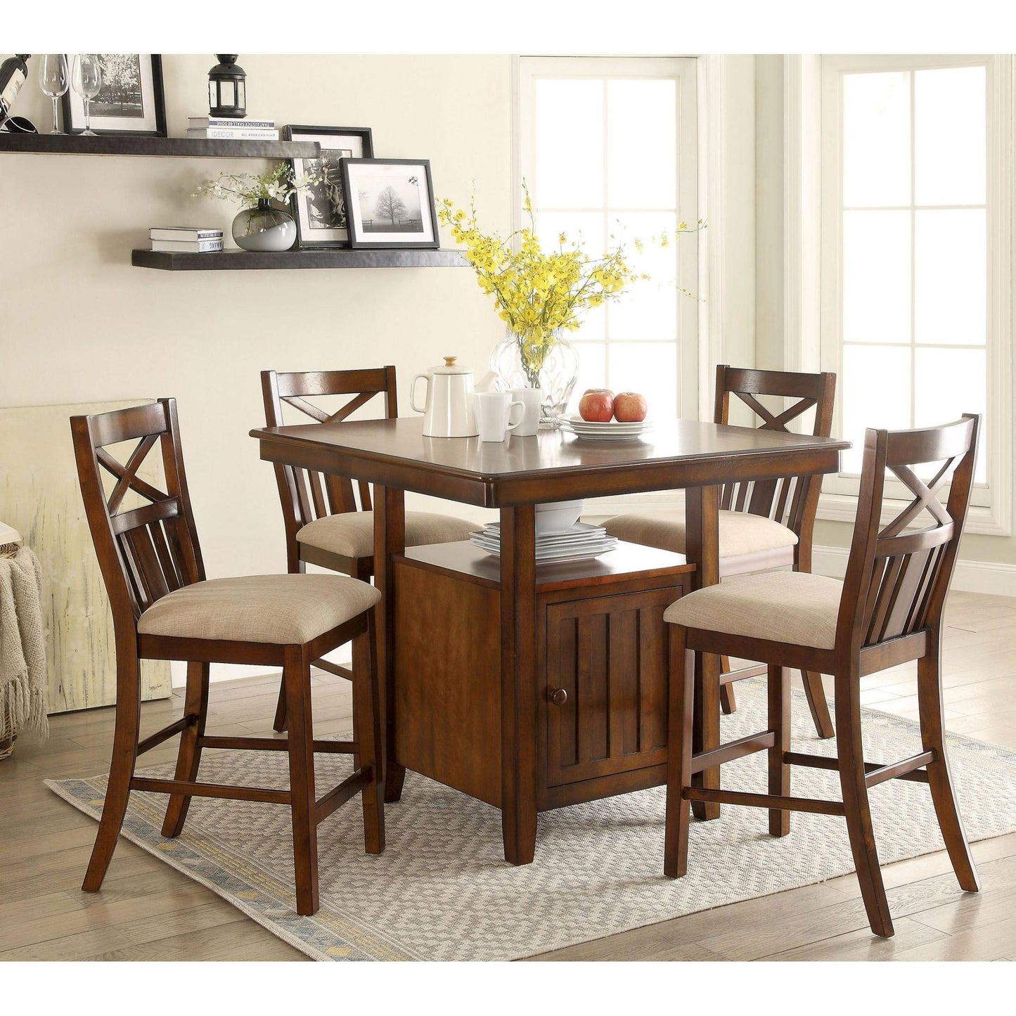 Furniture of America Square Arlington Counter Height Dining Table with Pedestal Base CM3037PT IMAGE 4