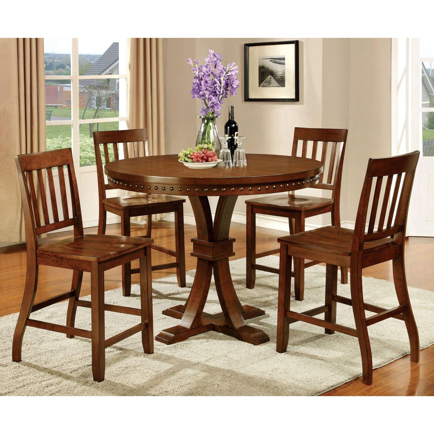 Furniture of America Round Foster II Counter Height Dining Table with Pedestal Base CM3437PT IMAGE 3