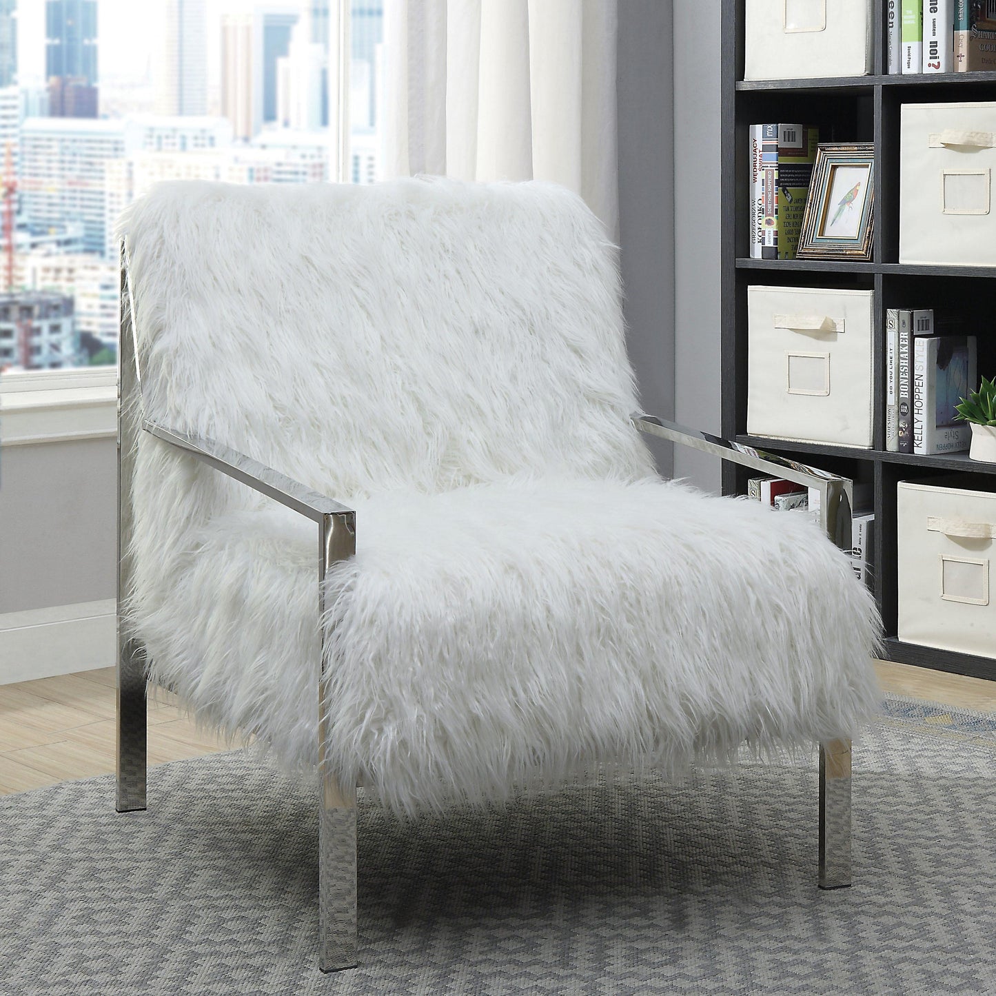 Furniture of America Birr Stationary Faux Fur Accent Chair CM-AC6137WH IMAGE 3