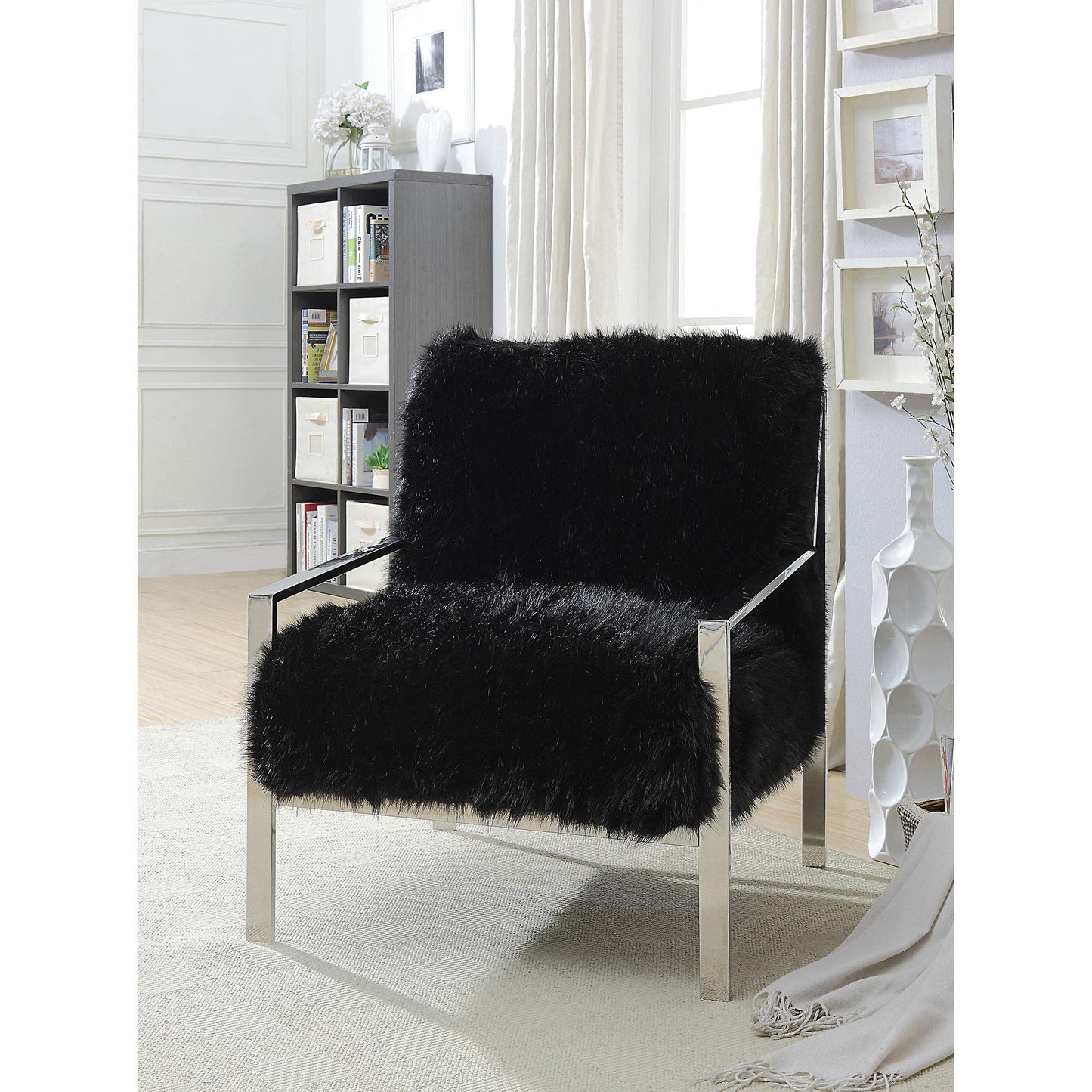 Furniture of America Birr Stationary Faux Fur Accent Chair CM-AC6137BK IMAGE 6