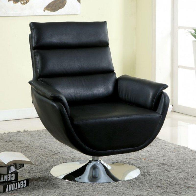Furniture of America Kulm Swivel Leather Look Accent Chair CM-AC6111BK IMAGE 1