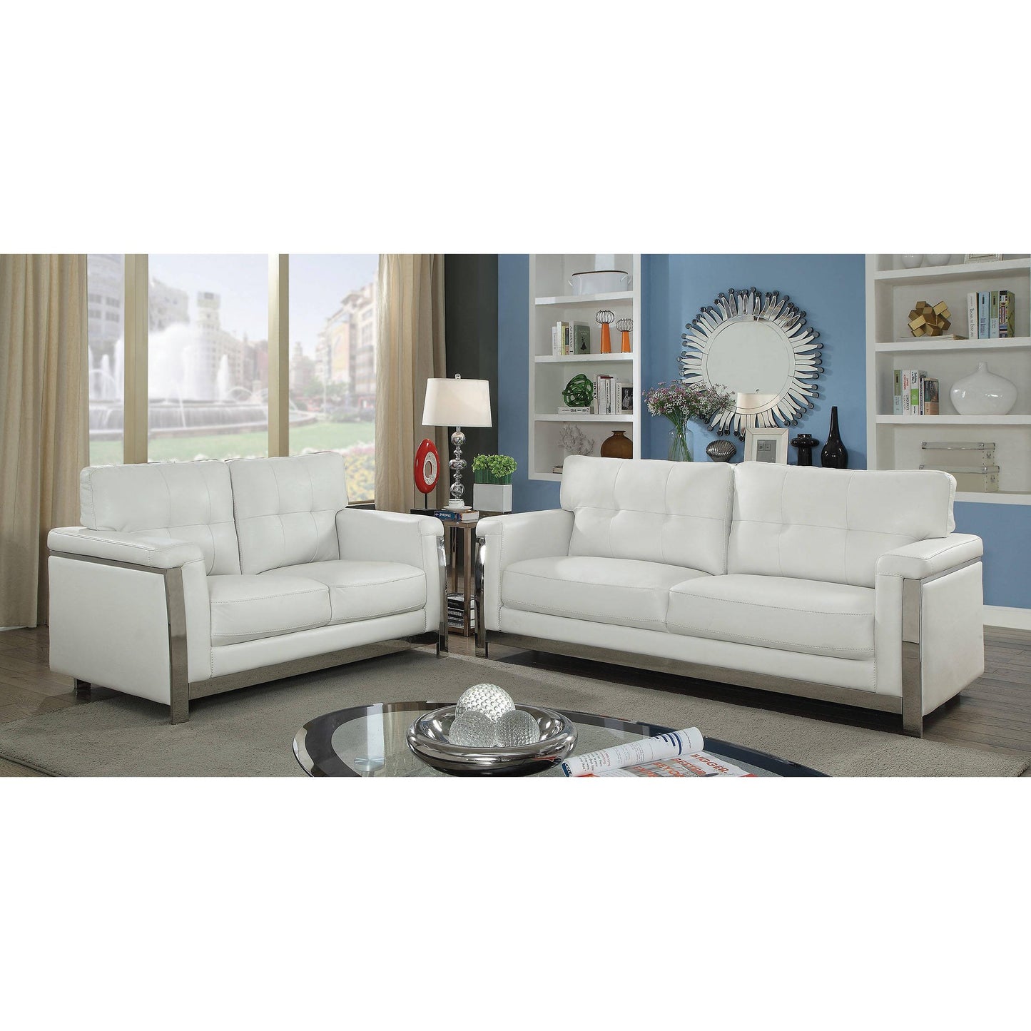 Furniture of America Nanette Stationary Leather Look Sofa CM6425WH-SF IMAGE 5