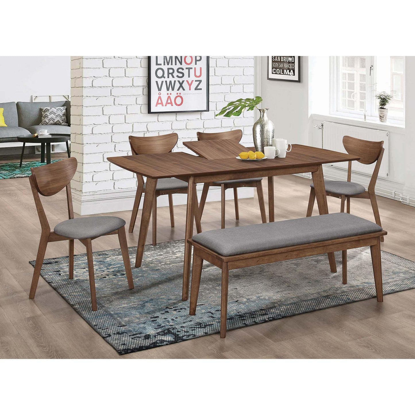 Coaster Furniture Alfredo 108083 Upholstered Dining Bench - Grey and Natural Walnut IMAGE 4