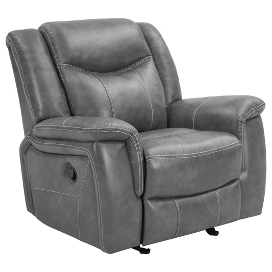 Coaster Furniture Conrad 650356 Upholstered Padded Arm Glider Recliner - Grey IMAGE 1