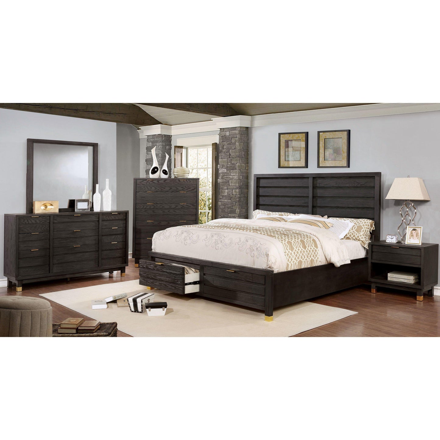 Furniture of America Bailey King Panel Bed with Storage CM7510DR-EK-BED IMAGE 4