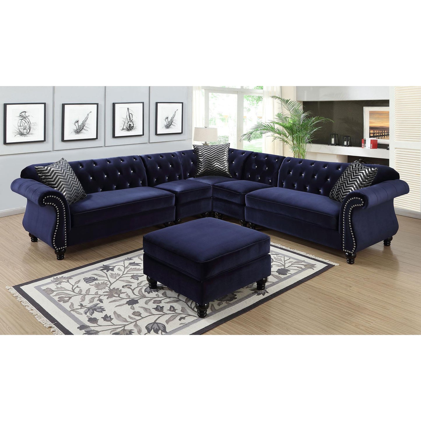 Furniture of America Jolanda II Fabric Ottoman CM6158BL-OT IMAGE 3