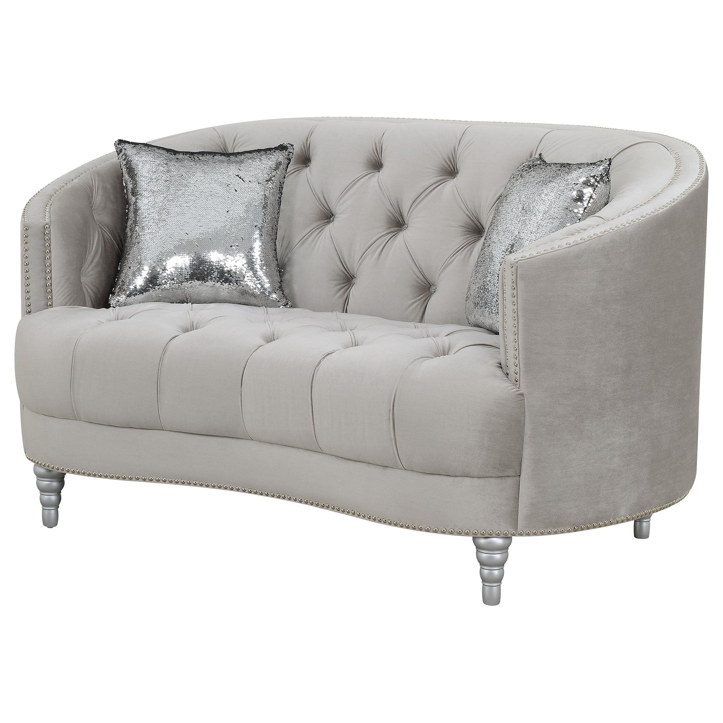 Coaster Furniture Avonlea 508462 Upholstered Sloped Arm Loveseat - Grey Velvet IMAGE 3