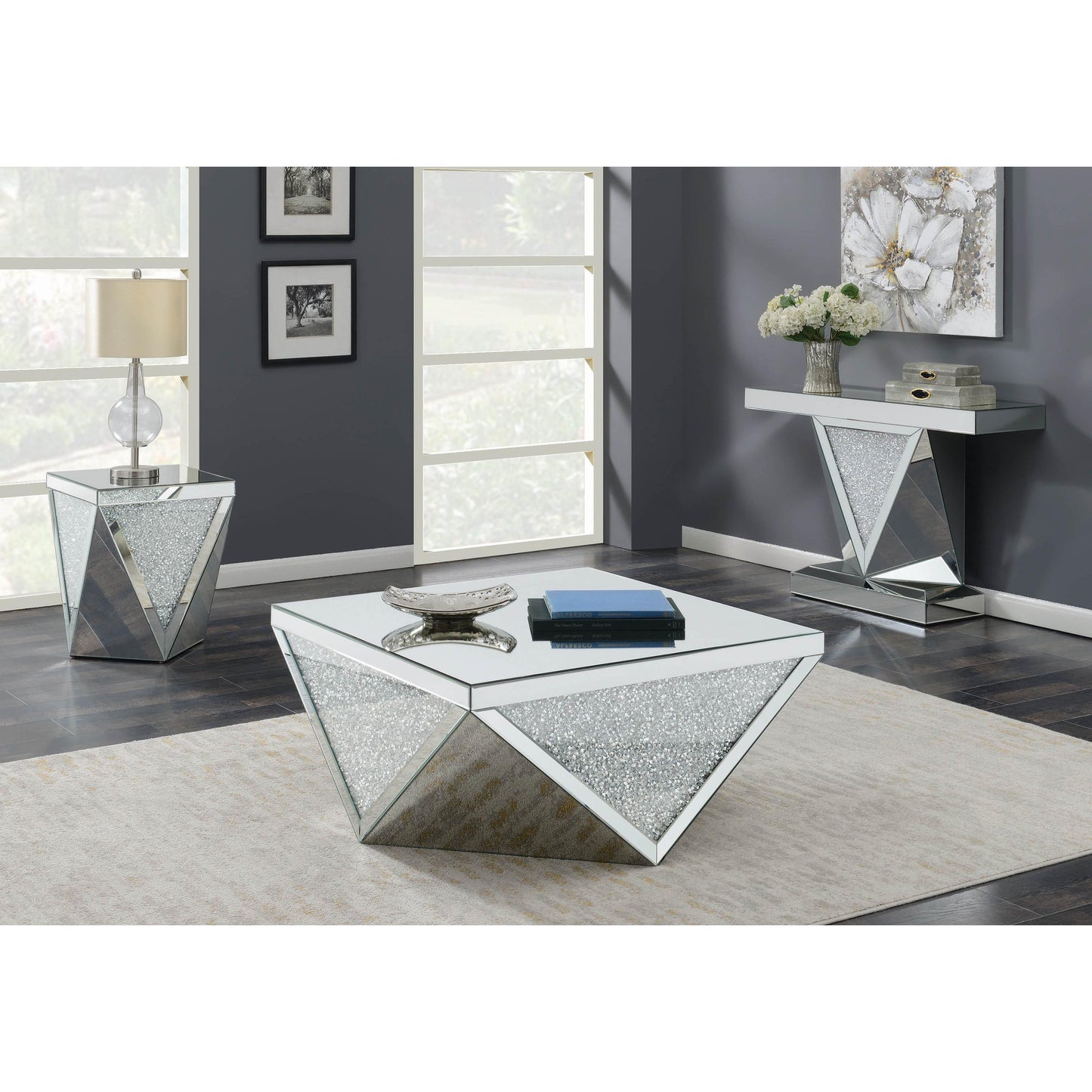 Coaster Furniture Amore 722507 Square Mirrored Acrylic Crystal Side End Table - Silver IMAGE 4