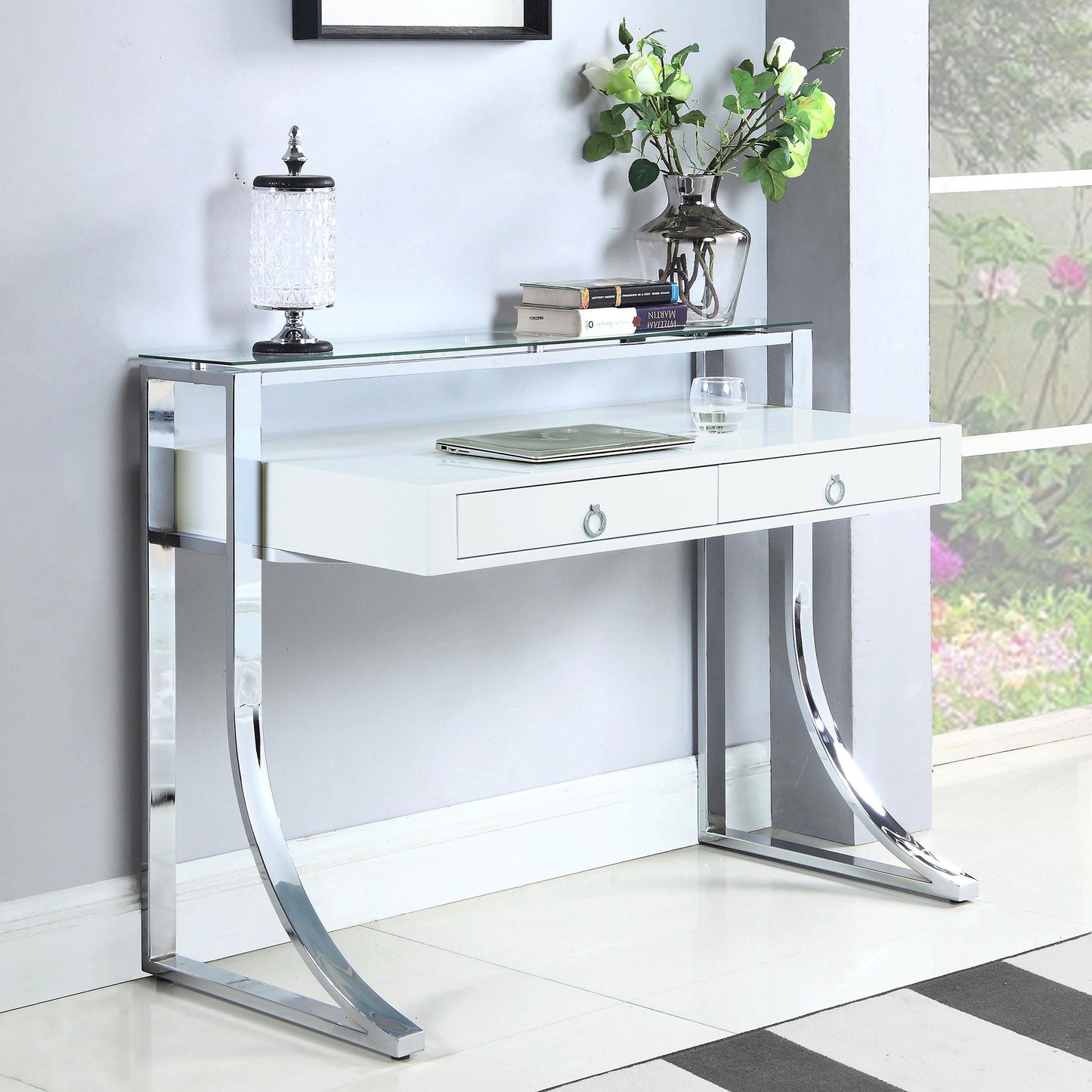 Coaster Furniture Gemma 802141 48-inch 2-Drawer Writing Desk - White High Gloss IMAGE 9