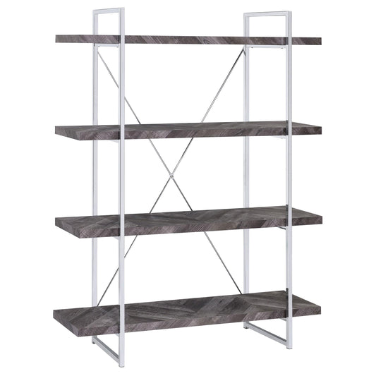 Coaster Furniture Grimma 802613 63-inch 4-shelf Bookshelf - Rustic Grey and Chrome IMAGE 1