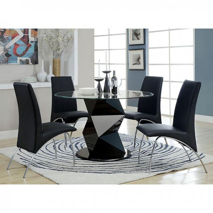 Furniture of America Round Halawa II Dining Table with Glass Top and Pedestal Base CM8335BK-T-48-TABLE IMAGE 2