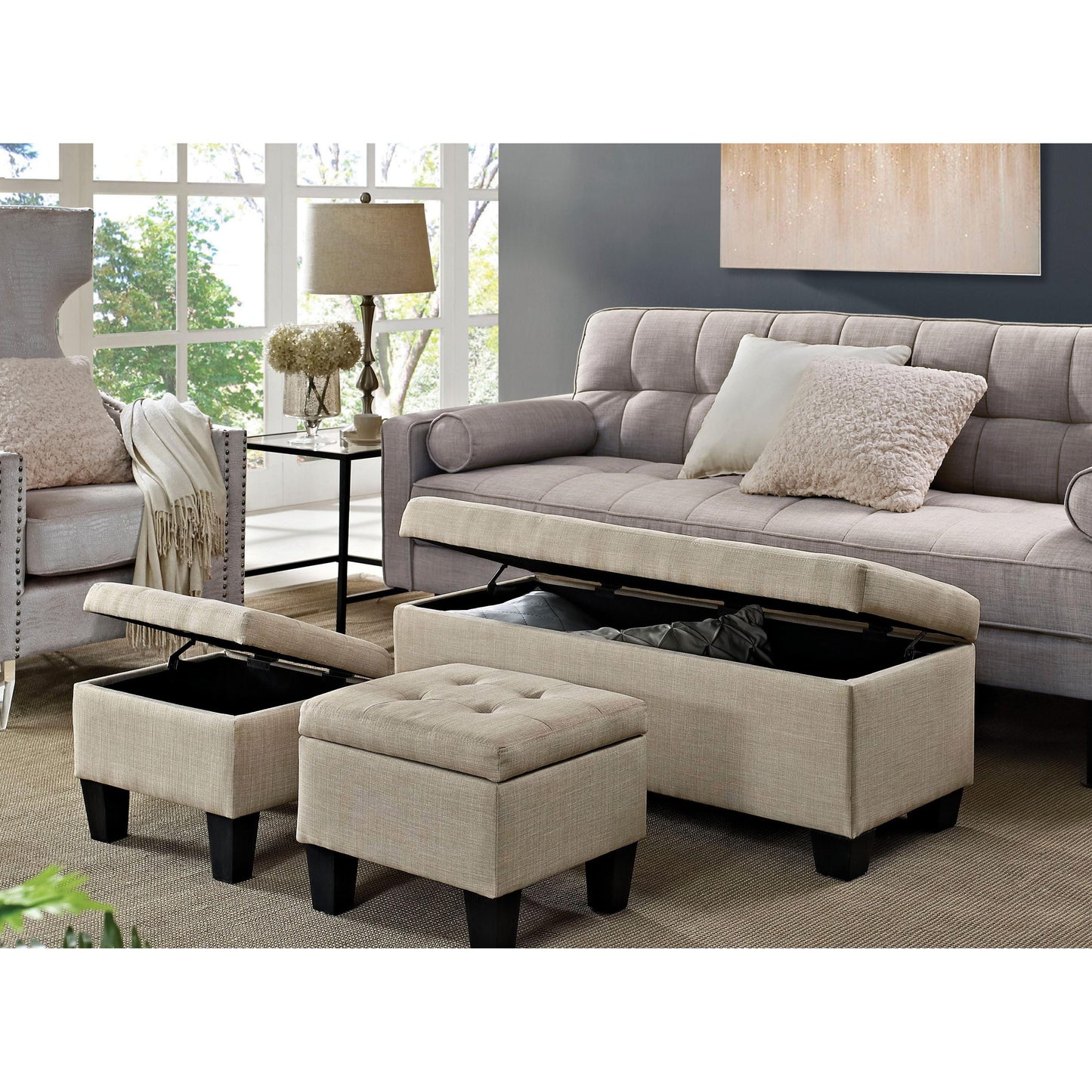 Elements International Ethan UEH082100CA Storage Bench Set - Heirloom Natural IMAGE 3