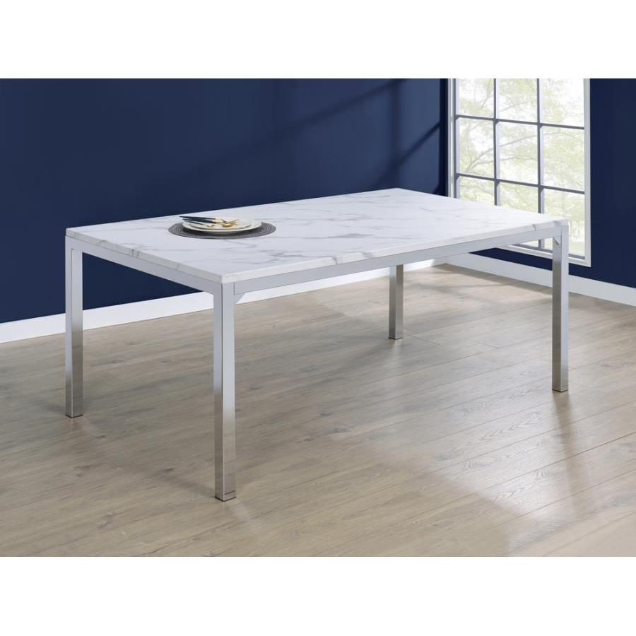 Coaster Furniture Athena 110101 Rectangular 64-inch Faux Marble Dining Table - Chrome IMAGE 5