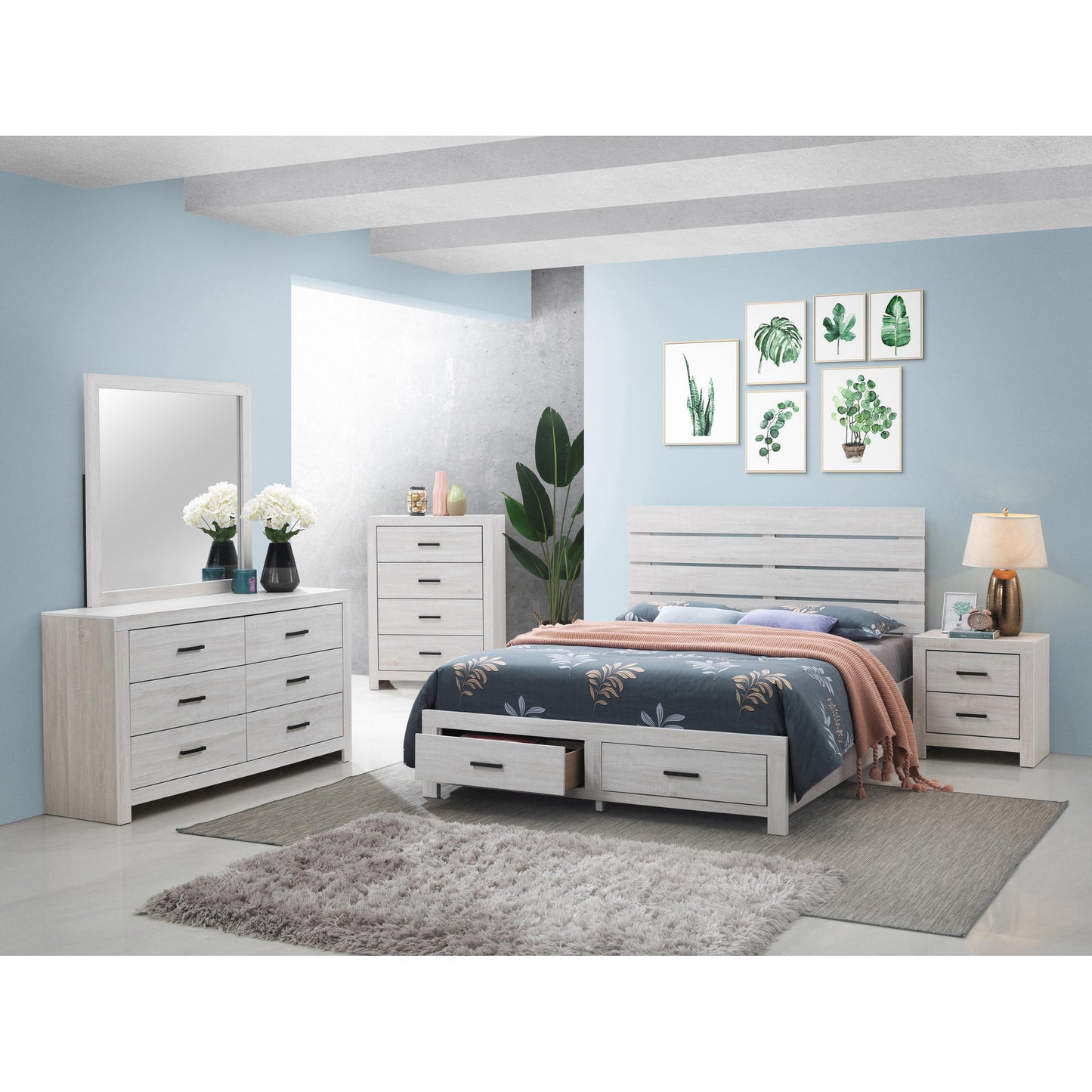 Coaster Furniture Brantford 207050KE Wood Eastern King Storage Panel Bed - Coastal White IMAGE 4