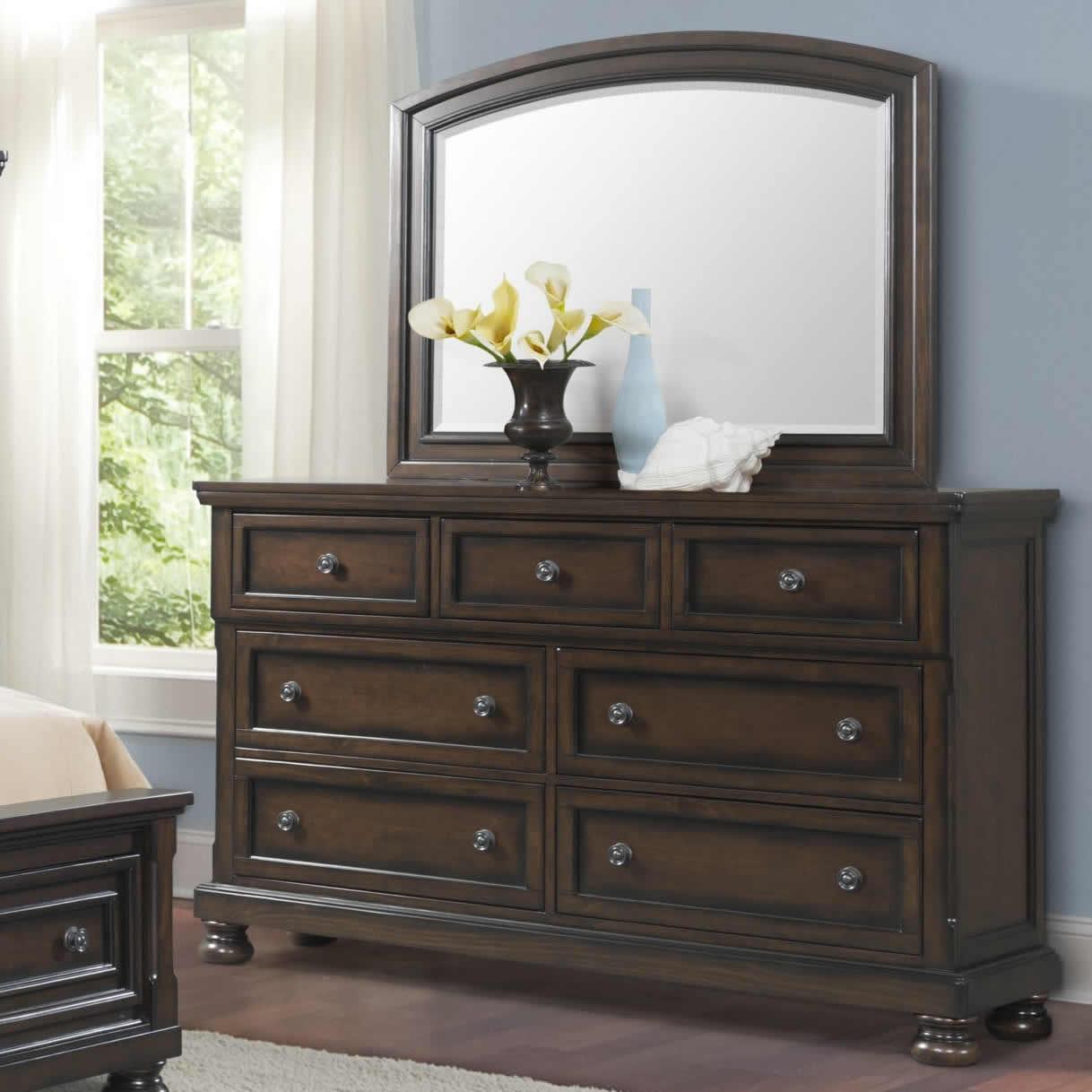 Elements International Kingston KT600DRMR Dresser and Mirror Set - Walnut IMAGE 3