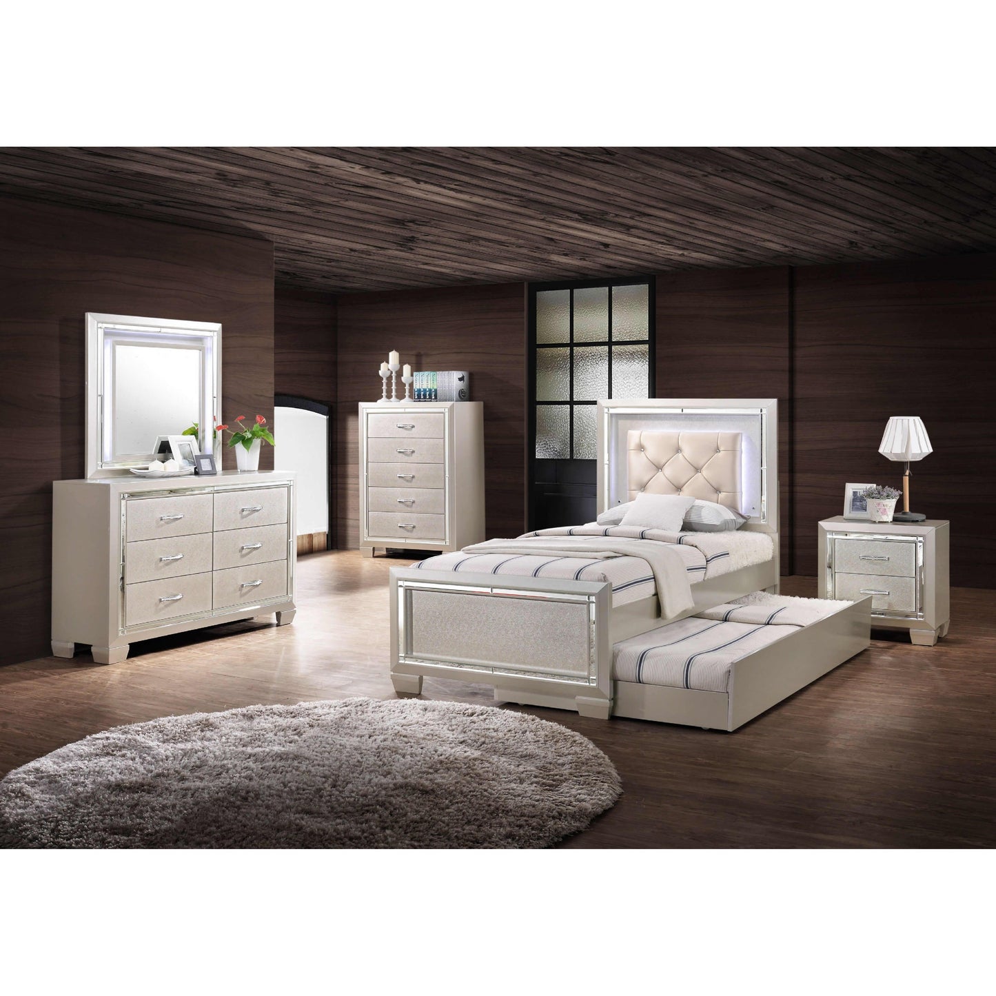 Elements International Platinum Youth LT111DRMR Dresser & Mirror w/ LED Light Set IMAGE 5