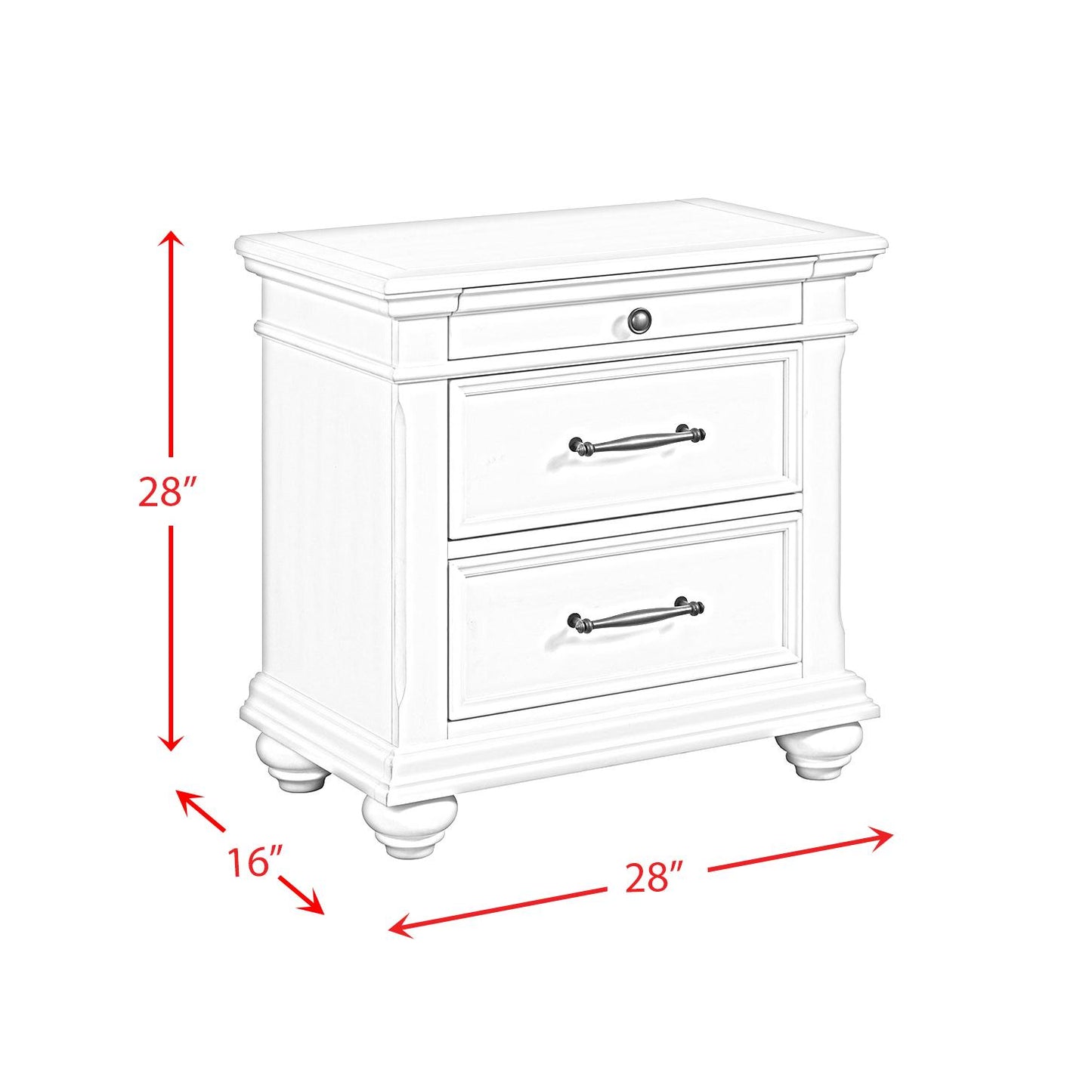 Elements International Slater SR600NS 3-Drawer Nightstand with USB Ports - White IMAGE 12