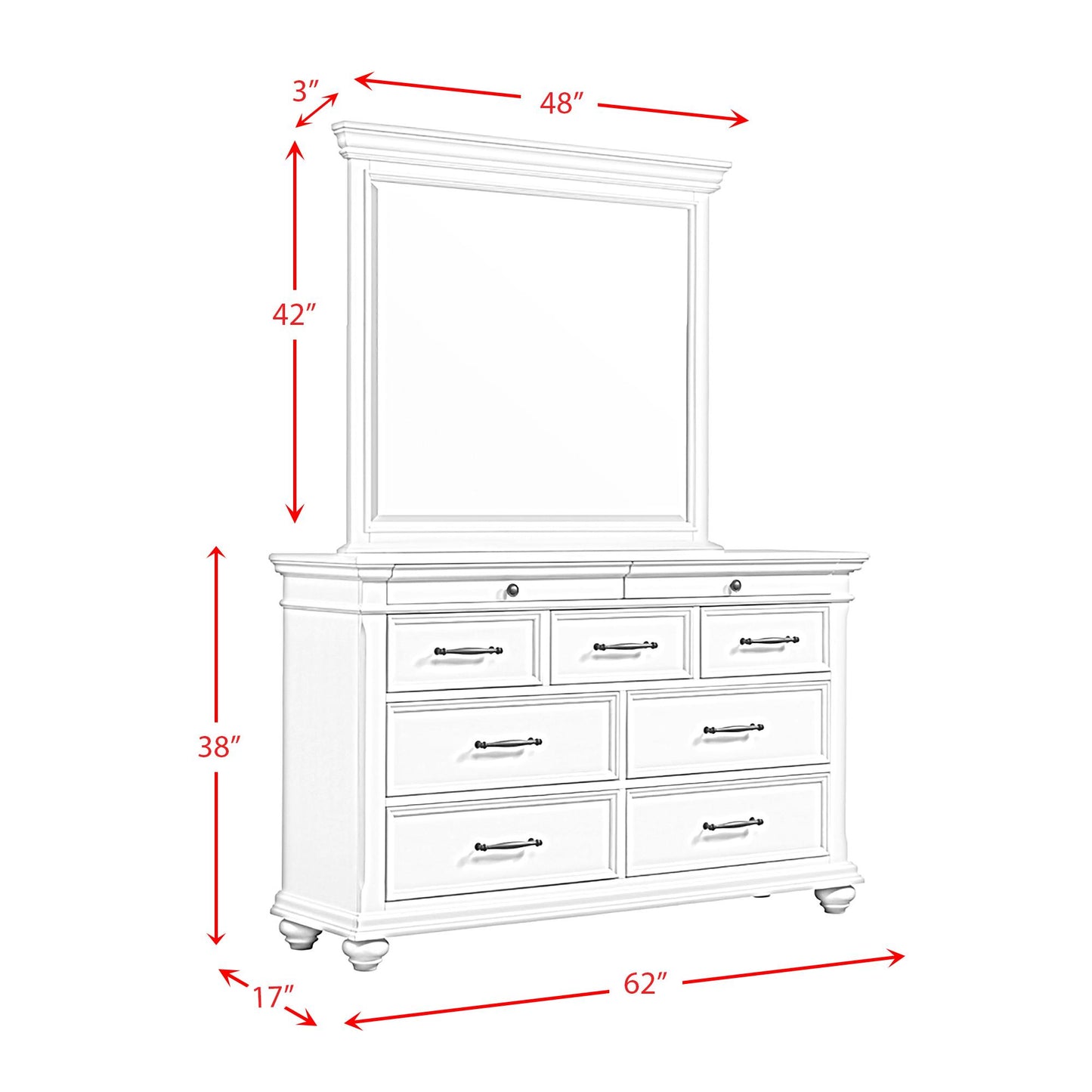 Elements International Slater SR600DRMR Dresser with Mirror - White IMAGE 14
