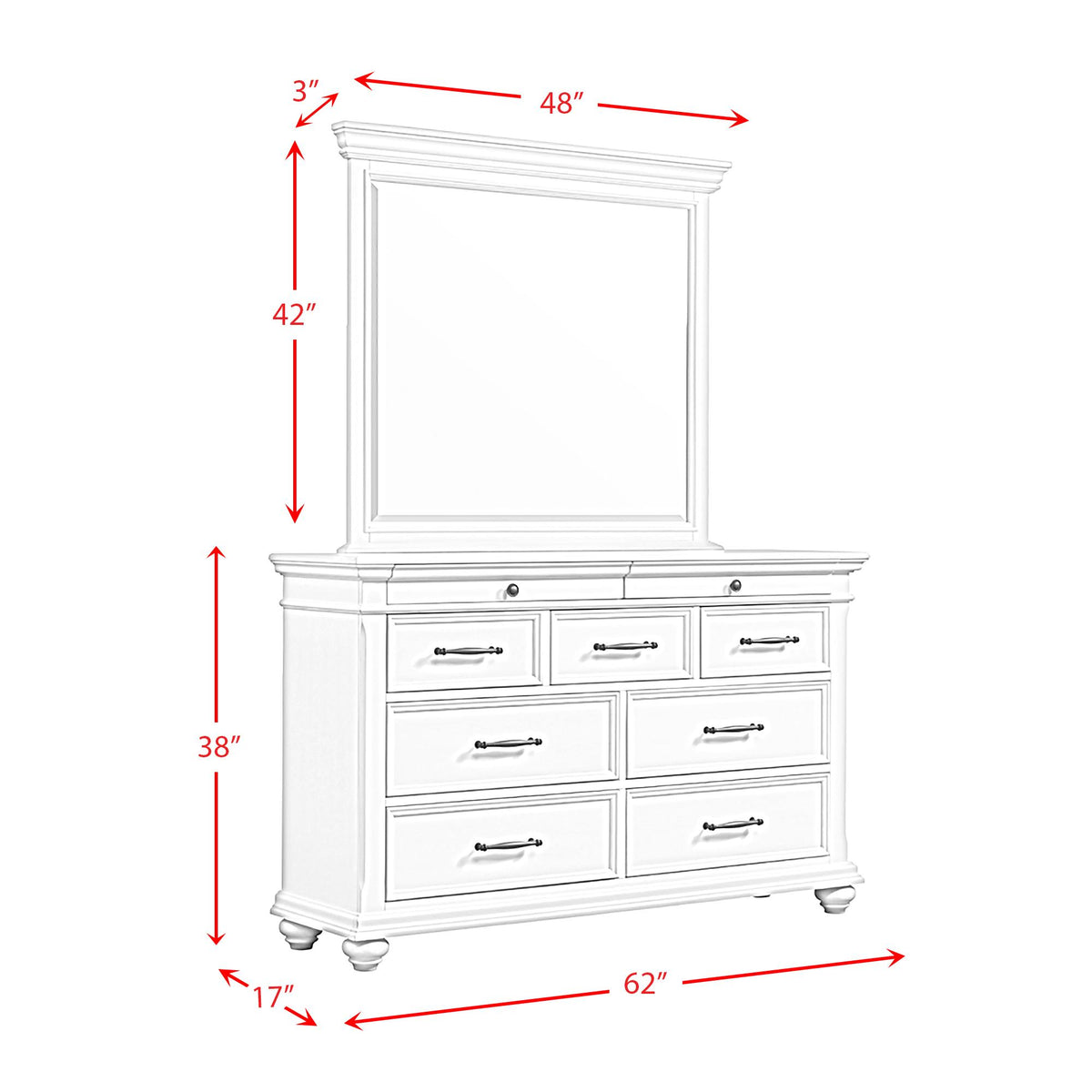 Elements International Slater SR600DRMR Dresser with Mirror - White IMAGE 14