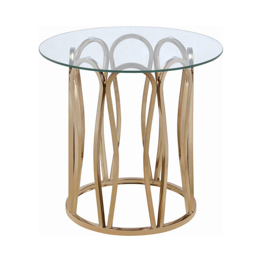 Coaster Furniture Monett 708057 Round Glass Top Side End Table - Chocolate Chrome IMAGE 1