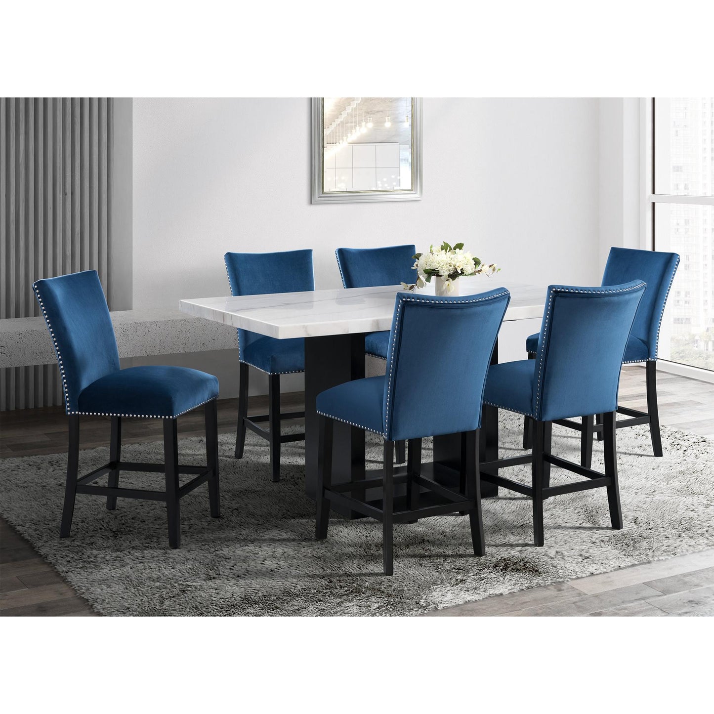 Elements International Valentino CVL500CTTB Counter Height Dining Table - White Marble IMAGE 7