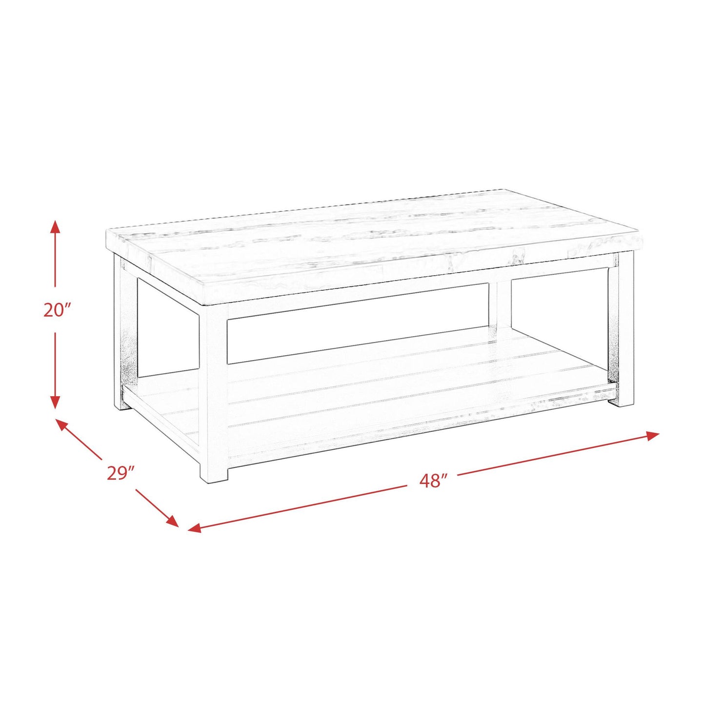 Elements International Marcello CML100CTE White Marble Rectangle Coffee Table IMAGE 10