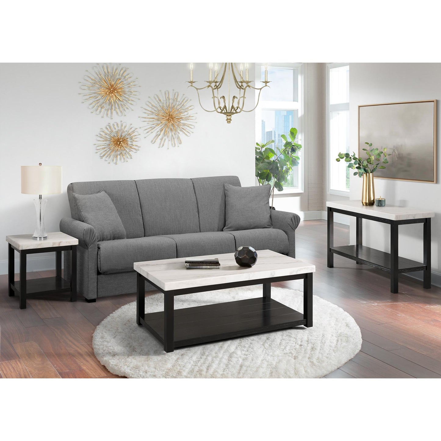 Elements International Marcello CML100CTE White Marble Rectangle Coffee Table IMAGE 7