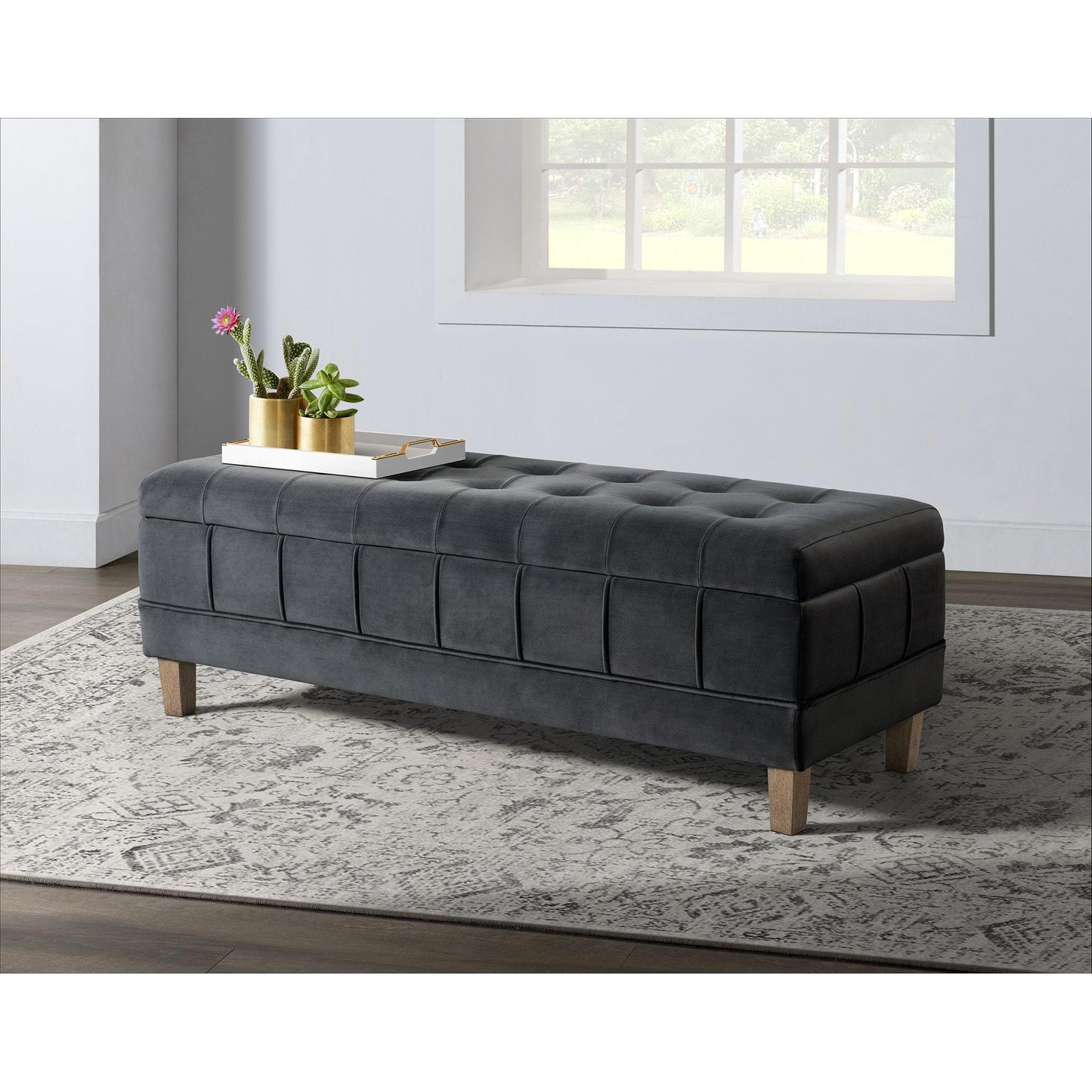 Elements International Crosby Tufted Storage Ottoman - Gun Metal IMAGE 11