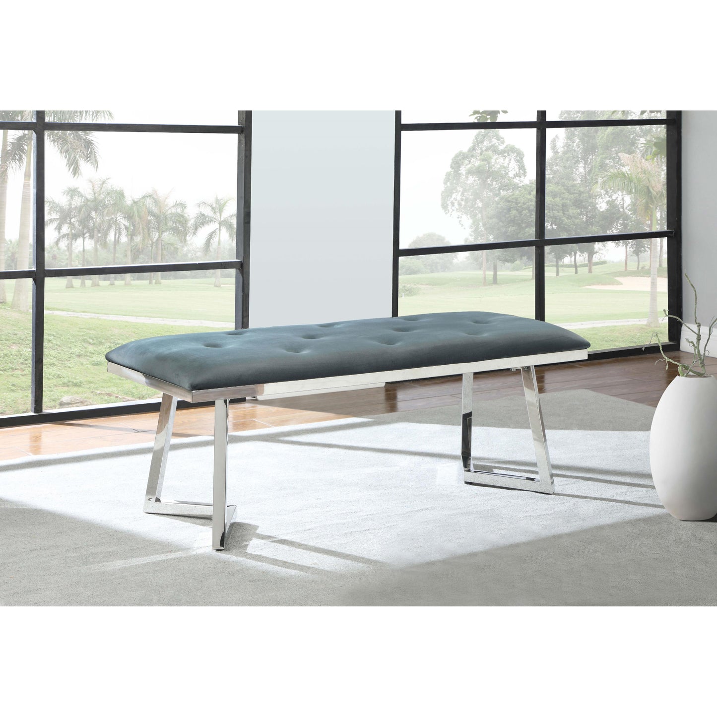 Coaster Furniture Beaufort 109453 Velvet Upholstered Dining Bench - Steel Grey IMAGE 5