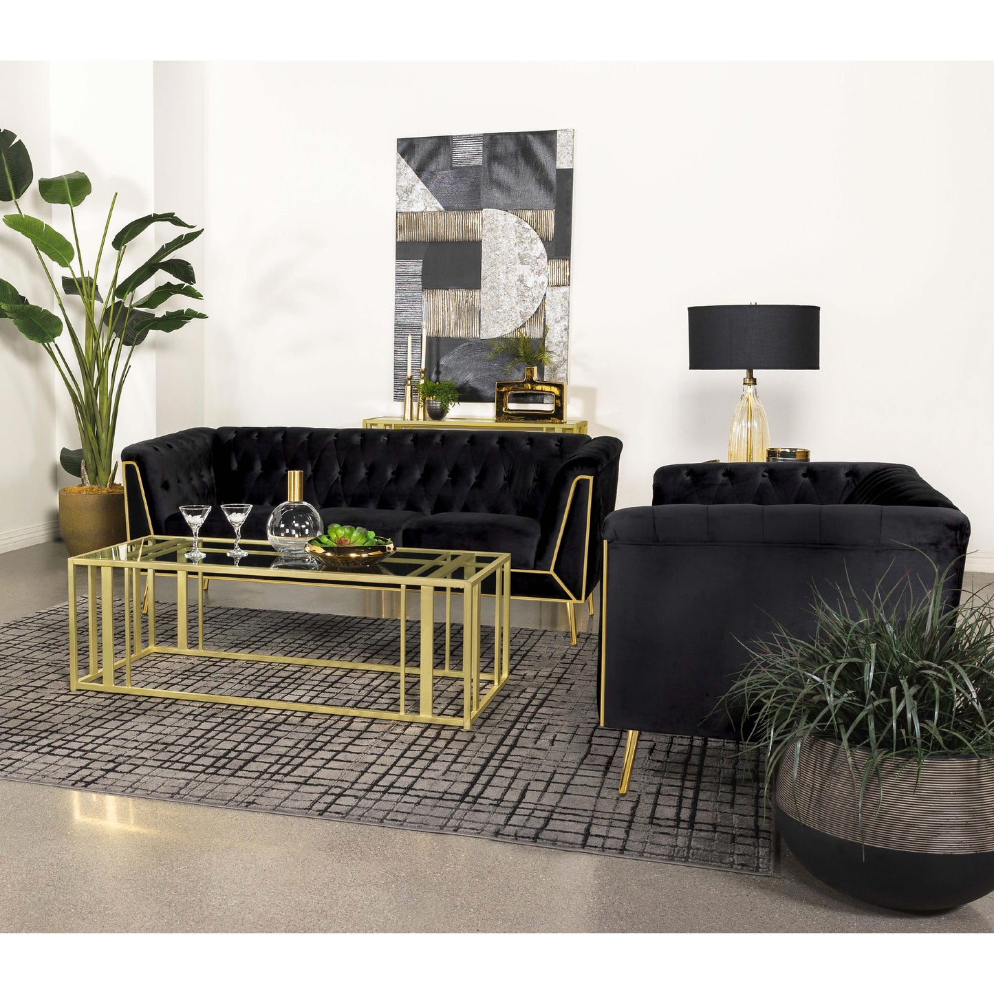 Coaster Furniture Adri 723608 Rectangular Glass Top Coffee Table - Matte Brass IMAGE 9