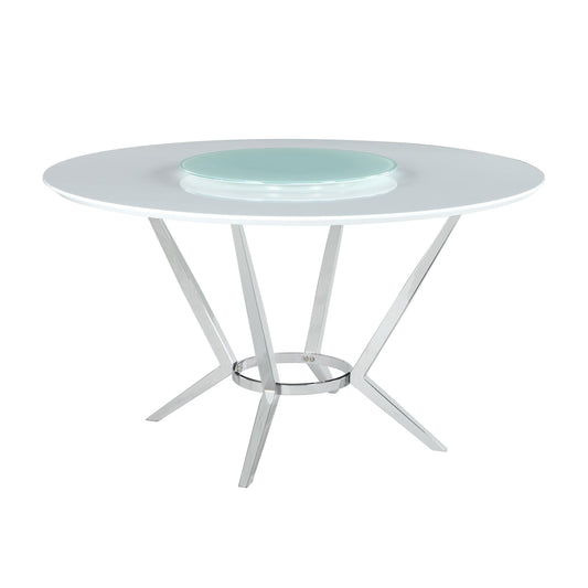 Coaster Furniture Abby 110321 Round 54-inch Lazy Susan Dining Table - White High Gloss IMAGE 1