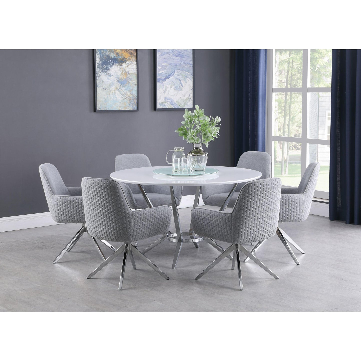 Coaster Furniture Abby 110321 Round 54-inch Lazy Susan Dining Table - White High Gloss IMAGE 3