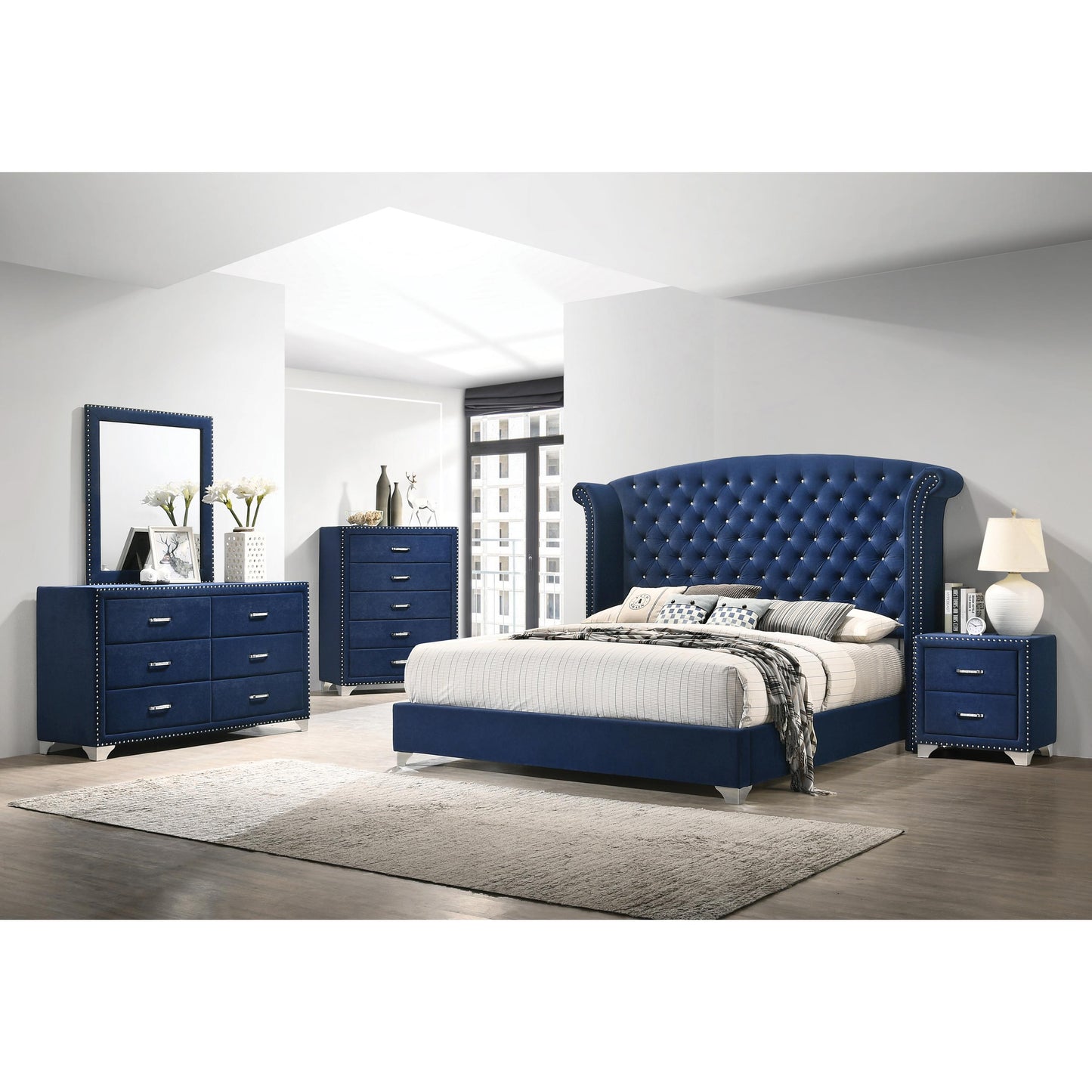 Coaster Furniture Melody 223371KE Upholstered Eastern King Wingback Bed - Pacific Blue IMAGE 3
