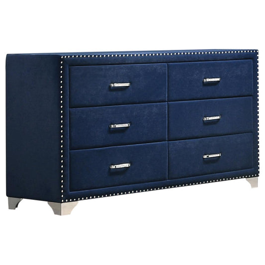Coaster Furniture Melody 223373 6-Drawer Upholstered Dresser - Pacific Blue IMAGE 1
