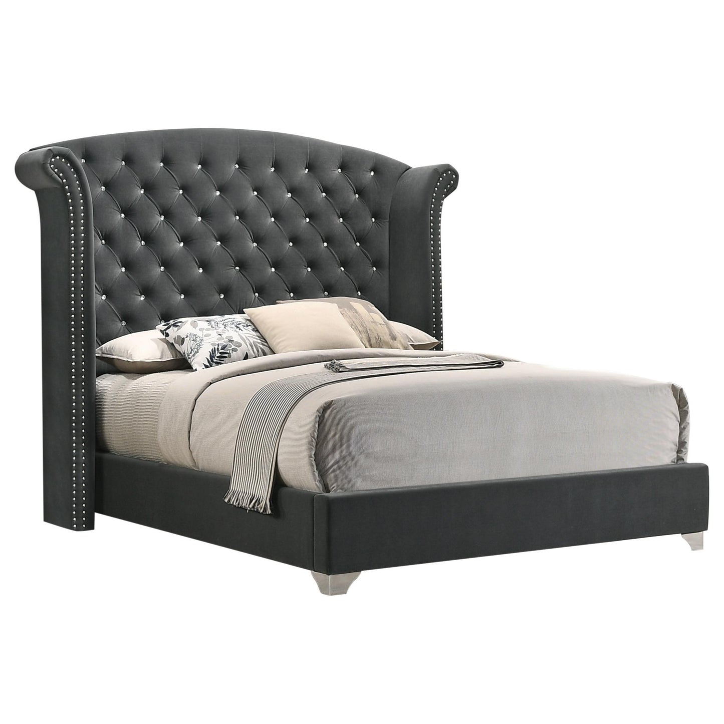 Coaster Furniture Melody 223381KE Upholstered Eastern King Wingback Bed - Grey IMAGE 1