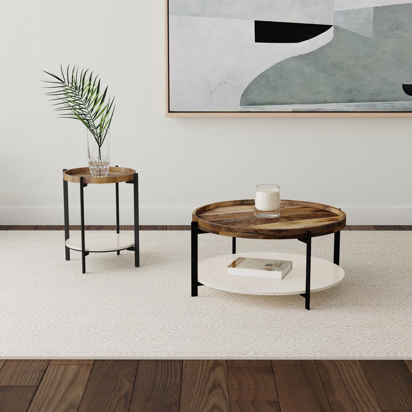 Coaster Furniture Adhvik 931218 Round End Side Table Marble Shelf - Natural and Black IMAGE 5