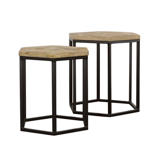 Coaster Furniture Adger 935844 2-piece Hexagonal Nesting Tables - Natural and Black IMAGE 1