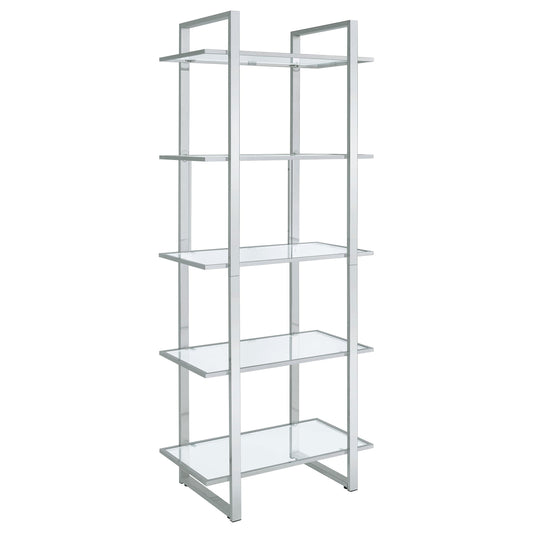 Coaster Furniture Hartford 805538 79-inch 5-shelf Glass Bookshelf - Chrome IMAGE 1