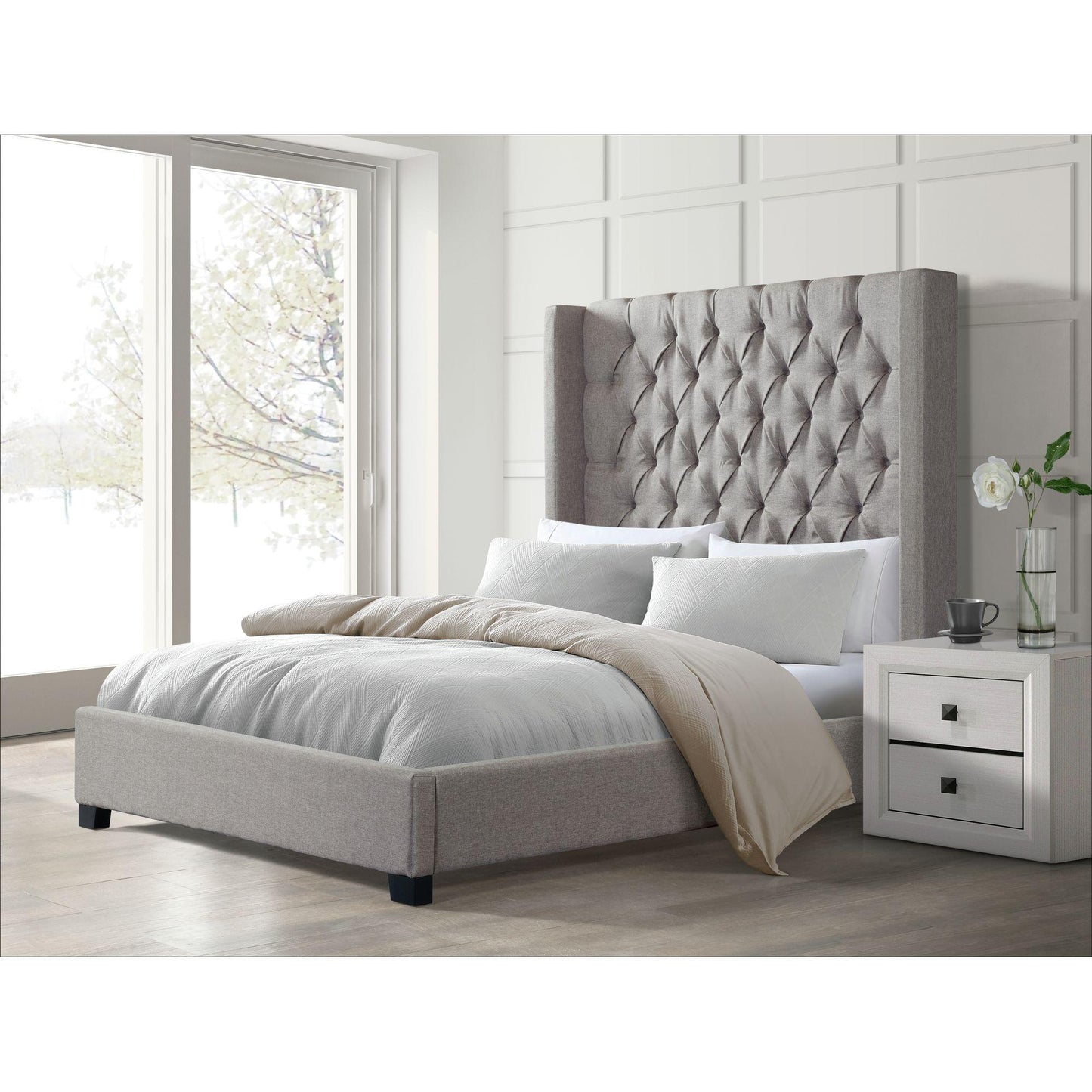 Elements International Morrow UMW092QB Queen Upholstered Bed - Gray IMAGE 7
