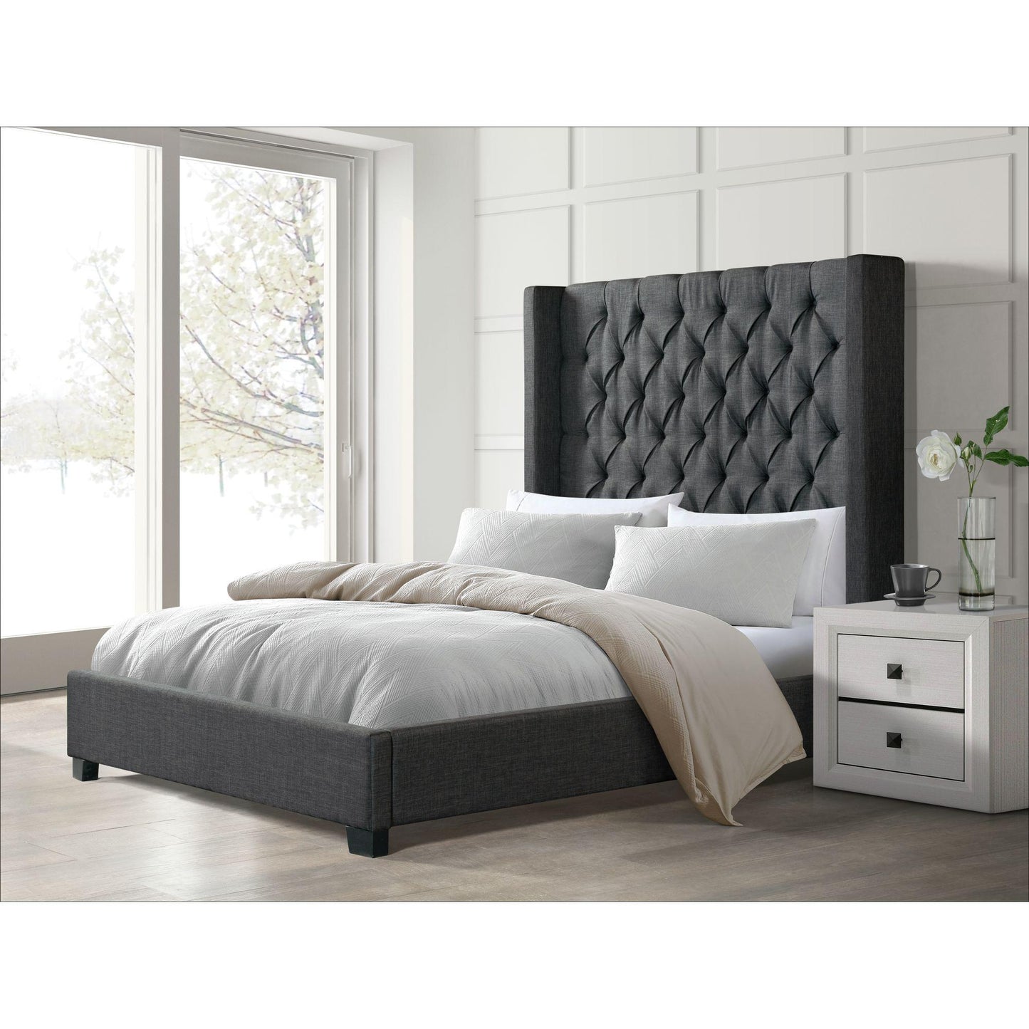 Elements International Morrow UMW090QB Queen Upholstered Bed - Charcoal IMAGE 7