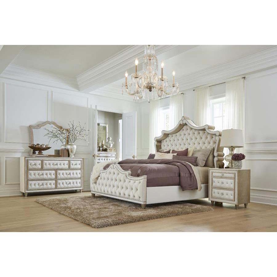 Coaster Furniture Antonella 223521KE Upholstered Eastern King Panel Bed - Ivory and Camel IMAGE 4
