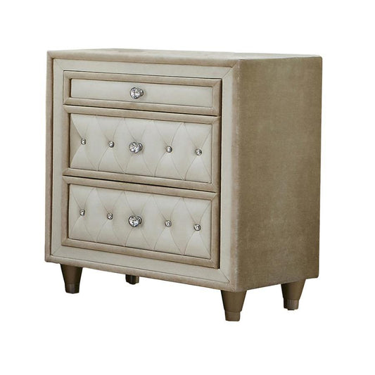 Coaster Furniture Antonella 223522 Upholstered 3-Drawer Nightstand - Ivory and Camel IMAGE 1