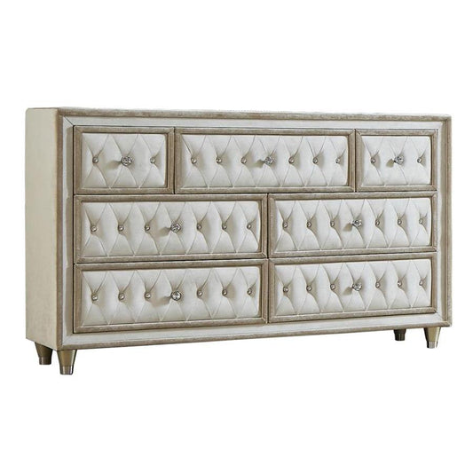 Coaster Furniture Antonella 223523 7-Drawer Upholstered Dresser - Ivory and Camel IMAGE 1