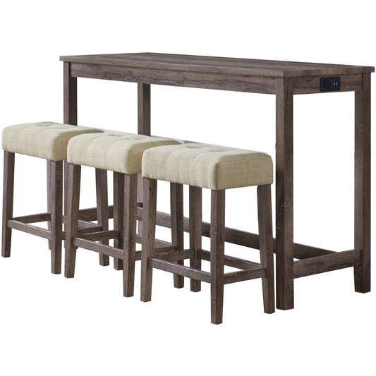 Elements International Oak Lawn Grey Bar Table Single Pack (Table + 3 Tan Fabric Stools) IMAGE 1