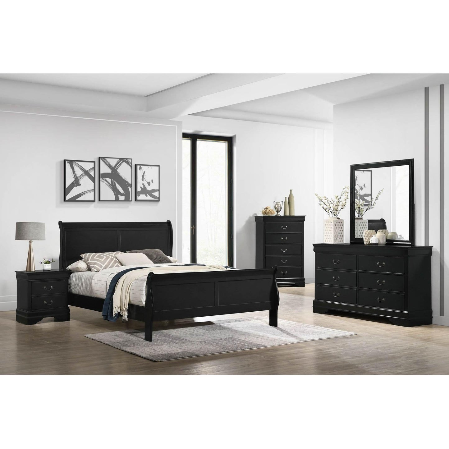 Elements International Louis Philippe Queen Panel Bed in Black IMAGE 7