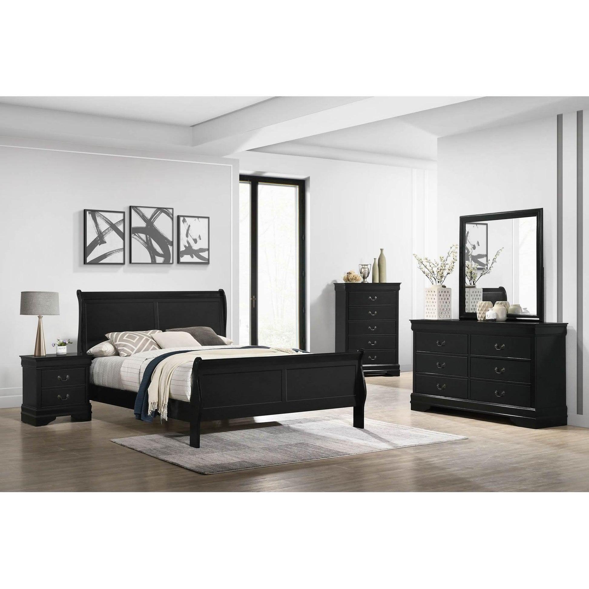Elements International Louis Philippe Queen Panel Bed in Black IMAGE 7